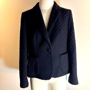 RENA LANGE Sz M (estimated) Textured Blazer Patch Pockets Fun Lining with Bow